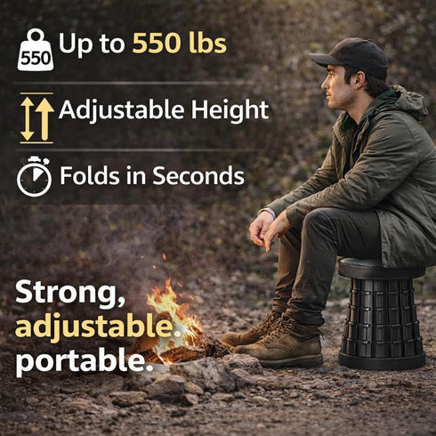 Panus 1-Second Setup, Telescoping Folding Camping Stool, Portable Adjustable Height Outdoor Chair, Compact Lightweight