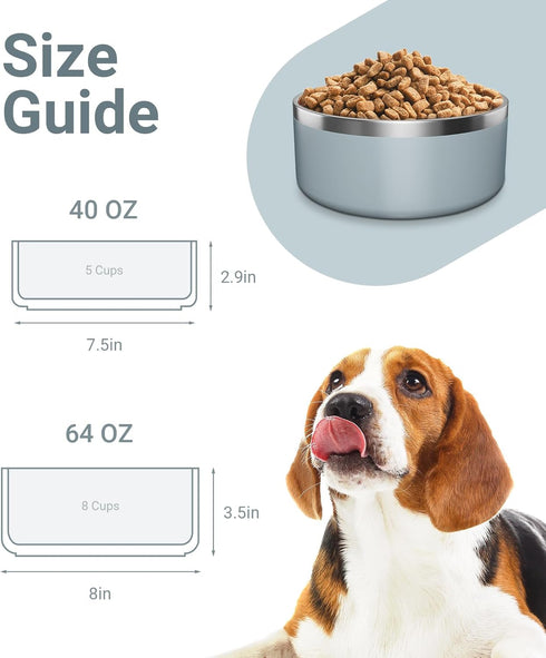 Stainless Steel Dog Bowls for Small Dogs, 40 Ounces/5 Cup Dog Food and Water Bowl, Double Wall Weighted Dog Dish, Rustproof Metal Pet Bowls with Non Slip Silicone Base