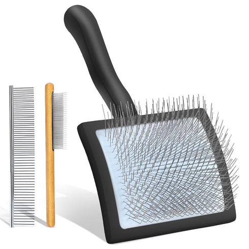 Dog Slicker Brush, Long Pin Grooming Brush for Medium or Long Haired Dogs, Removes Loose Hair, Tangles, Black