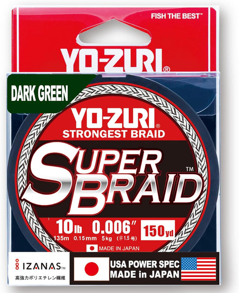 Yo-Zuri SuperBraid Fishing Line, Dark Green, 150 Yards Superbraid
