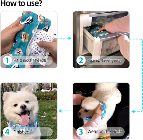 KUDES Dog Cooling Bandana Collar with Recyclable Ice Packs, Adjustable Ice Chill Out Scarf for Small Medium Large Dogs