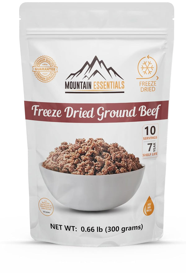 MOUNTAIN ESSENTIALS Freeze-Dried Ground Beef Pre-Cooked and Ready-to-Eat Hamburger Meat | Everyday