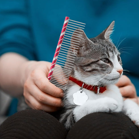 UEETEK Stainless Steel Pet Grooming Comb for Dogs & Cats (Rose Red)
