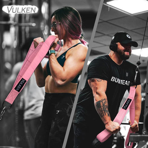 Vulken Tricep Rope Cable Attachment, 28.7 Inch & 22 Inch Two Lengths Built in One Pull Down Rope, Black & Pink