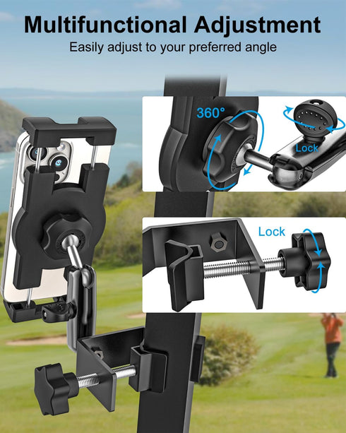 GDZN Golf Cart Tablet Holder, Heavy Duty Square Clip Mount for EZGO/Club Car/Yamaha, 360° Rotatable Stand