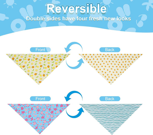 Agroon Summer 2PCS, 4 Dog Bandanas XLarge Pattern Blue Pink Yellow Scarf for Boy and Girl, Triangle Reversible Bibs