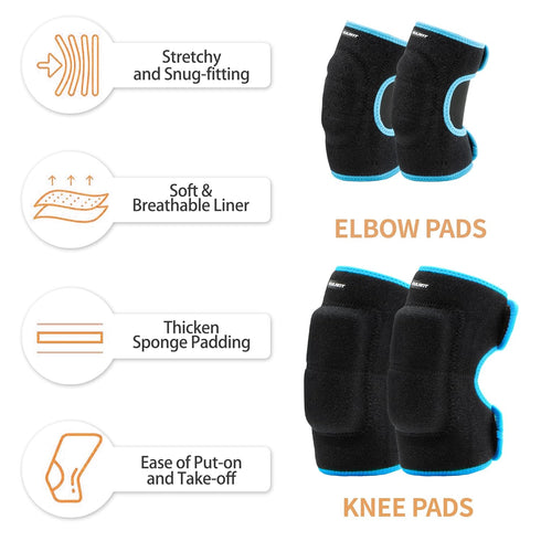 Knee Pads Elbow Pads Set for Kids, Youth Adjustable Protective Sets with Thickened SBR Pads for Riding