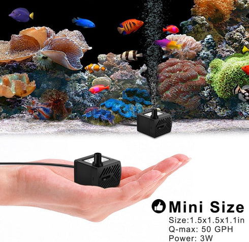 PULACO 2Pcs Mini Fountain Pump (50GPH 3W), Ultra Quiet Submersible Water Pump for Aquarium, Pet Water Fountain