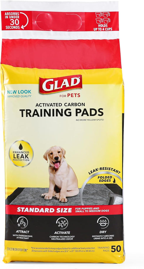 Glad for Pets Black Charcoal Puppy Pads, All-in-One Potty Training Pads That Absorb & Neutralize Urine Instantly (50