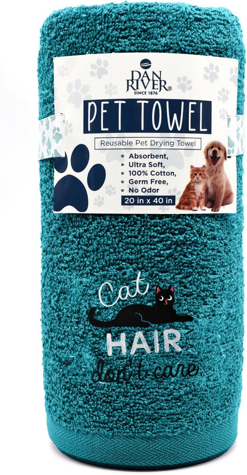 DAN RIVER 100% Cotton Dog Bath Towel, Ultra Soft 450 GSM, Quick Drying, Lint-Free Cat and Dog Grooming Towel, 20x40