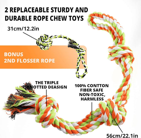 Spring Pole Dog Rope Toys - Interactive Tug of War Toy with Big Spring Pole Kit & 2 Strong Rope Toys, 16ft Rope