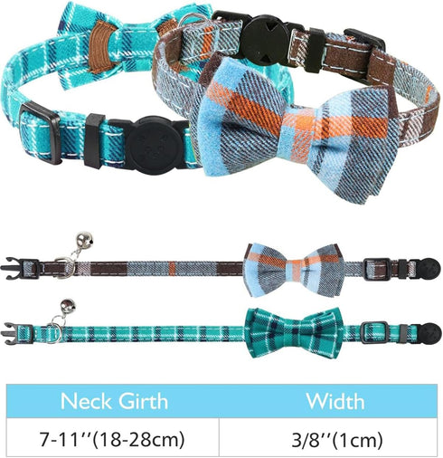 Joytale Upgraded Cat Collar with Bow Tie, Breakaway Collars with Bells, 2 Pack Safety Plaid Kitten Collars, Haze