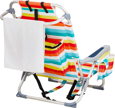 MUCDBPS 5 Folding Beach Chair Lightweight, Folding Webbed Lawn Beach Chair for Adults with Headrest and Cup Holder,Low