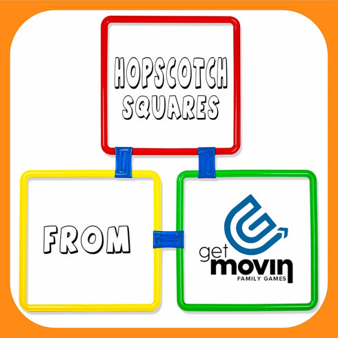 GETMOVIN SPORTS Hopscotch Squares Set - Giant 15 Inch Squares with 2 Premium Beanbags for Indoor/Outdoor Fun