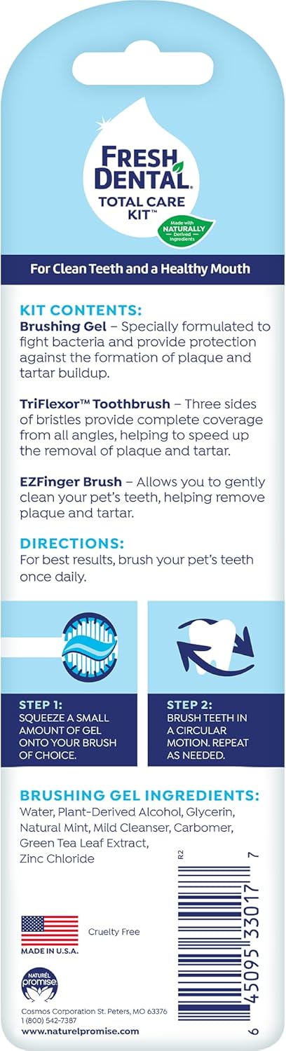 Naturel Promise Fresh Dental Toothbrush and Toothpaste Kit for Dogs - Teeth Cleaning Kit for Plaque & Tartar Removal