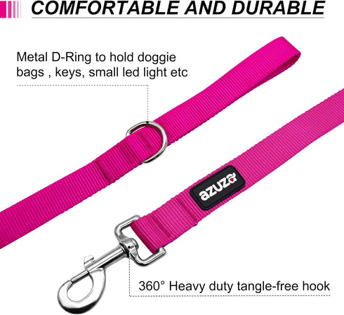 Azuza 3 Pack Nylon Dog Leashes, Strong & Durable Basic Style with Easy Collar Hook, Multiple Lengths for Small Dogs