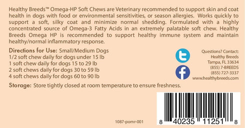 Healthy Breeds Pomeranian Omega HP Fatty Acid Skin and Coat Support, 60 Count Soft Chews