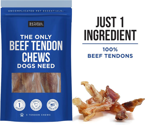 (5 Natural Rapport Beef Tendon Dog Treats - The Only Beef Tendon Chews Dogs Need- All Natural Dog Treats for Small