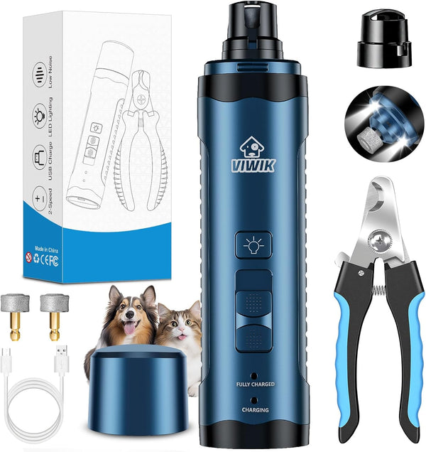VIWIK Dog Nail Grinder, Dog Nail Trimmers with LED Lights, Pet Nail