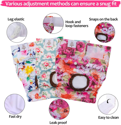 3 Pack BDD02M CuteBone Dog Diapers Female Reusable Doggy Diapers with One Suspender for Small Medium Large Dog Period