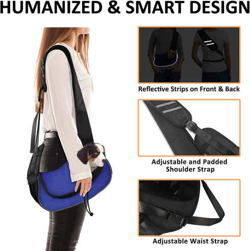 Dog Sling Carrier for 5 LB Small Dogs - Breathable Mesh Pet Carrier for Travel, Hand Free Klein Blue S