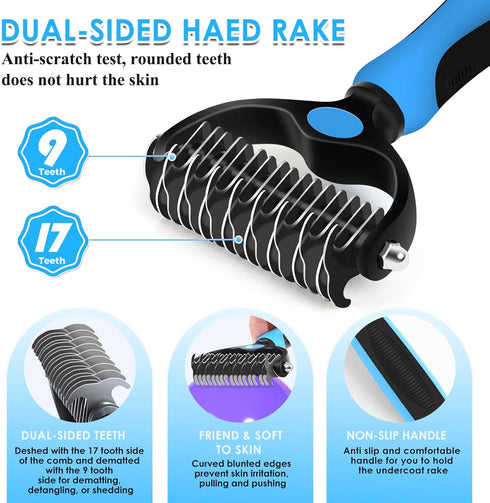 3 1 Large Dog Slicker Brush for Goldendoodles, Poodles - in Grooming Kit with Undercoat Rake, Comb - Extra Long Pins