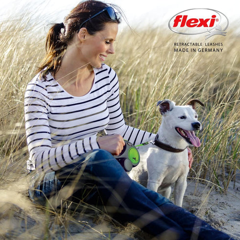 Flexi New Neon Tape Green Medium 5m Retractable Dog Leash for Dogs up to 25kgs/55lbs