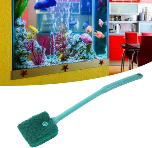 Pssopp Fish Sponge Cleaner, Long Handle Double Sided Aquarium Scrubber for Glass Aquariums and Kitchen Green