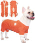 TONY HOBY Stripes Dog Pajamas for Female/Male Pets, 4 Legged Jumpsuit, Soft Cotton Clothes (XL, Orange+White-Boys)