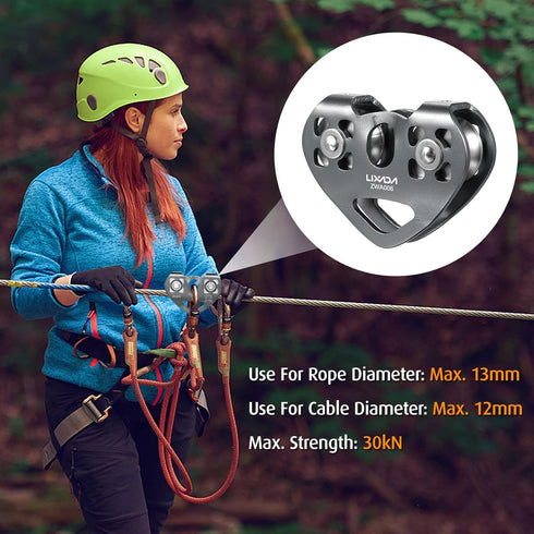 LIXADA Zipline Pulley 30KN Trolley Rescue for 1/4 5/16 3/8 1/2 Cable, Holds Up to 6700lbs