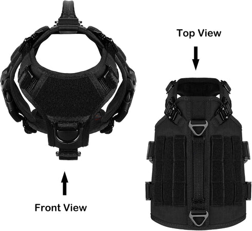 ICEFANG GN3 Tactical Dog Harness, Dog Molle Vest with Handle, No Pulling Front Clip, 6X Buckle, X-Small, Black