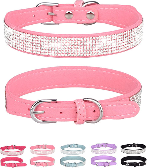 Petank Dog Collar for Small Medium Large Dogs, Bling Girl Dog Collars, Pink Rhinestone Puppy Collars (M, Pink)