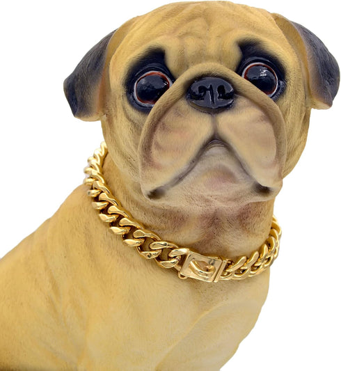 18K Gold Dog Chain Collar - Metal Chain with Secure Buckle, Cuban Link (Strong, 24")