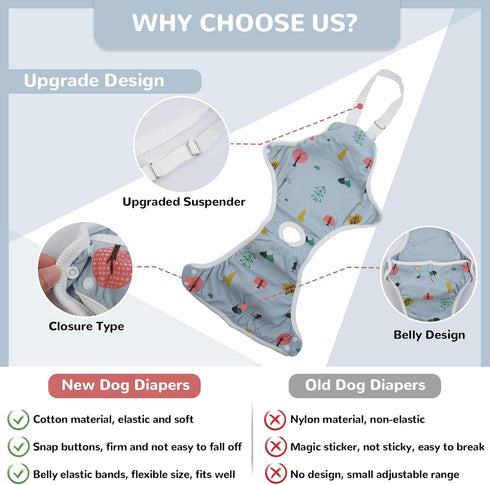 QBLEEV Dog Diapers Female Washable Sanitary Pantie with Adjustable Suspender, Reusable Doggie Diaper Puppy Diapers Male