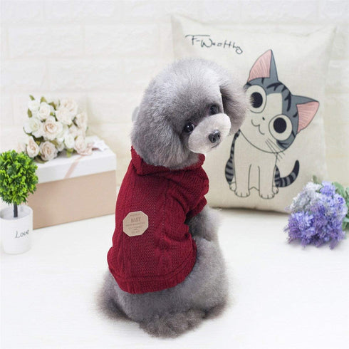 Dog Sweater Hoodie, Woolen Turtleneck Fleece Coat for Small Medium Dogs and Cats, Classic-Red (S)