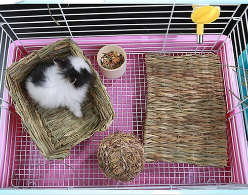 Grass Mat Woven Bed Mat for Small Animals, Bunny Bedding Nest Chew Toy for Guinea Pig, Rabbit, Hamster (Pack of 3)