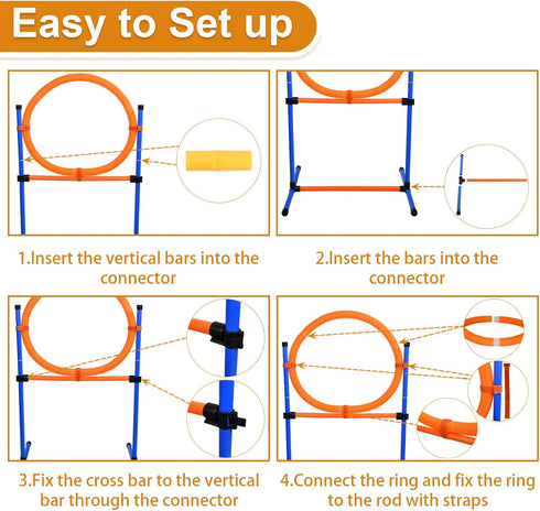 Dog Agility Equipment | 2 in 1 Obstacle Course Training Starter Kit | Adjustable Jump Ring/Hurdle Bar with Carry Bag