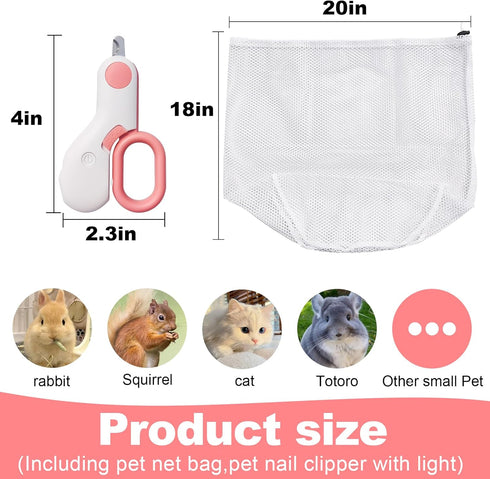 LUKHMELF Rabbit,Hamster,Squirrel,Chinchilla Rabbit Bathing Bag,Bunny Grooming Kit, Breathable Mesh Anti Scratch