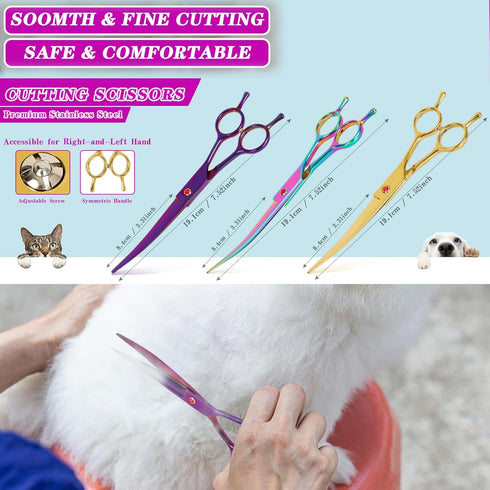 Dog Grooming Scissors - Premium Stainless Steel Curved Hair Cutting Scissors for Dogs & Cats (Purple)