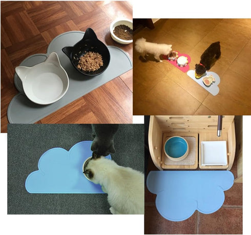 DesignSter Pet Food Mats, Anti-Slip Waterproof Dog Cat Feeding Mat, Top Grade Cloud Silicone Pad (Dark Gray)