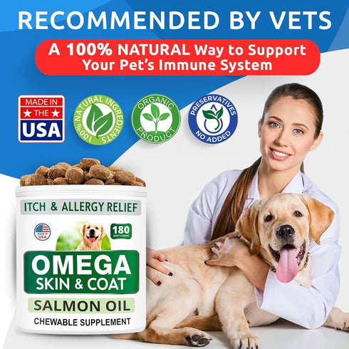 3 180 BARK&SPARK Omega for Dogs - Fish Oil Treats for Dog Shedding, Skin Allergy Chews, Itch Relief, Hot Spots
