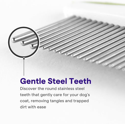 Dog & Cat Comb, Grooming Tool with Stainless Steel Teeth and Non-Slip Handle, Best Pet Hair Comb for Home Grooming Kit