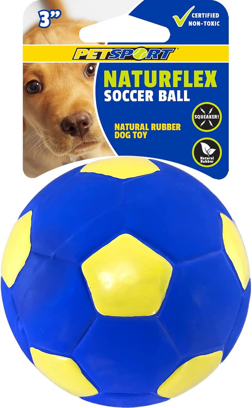 PetSport Naturflex Medium Soccer Ball Latex Dog Toy | Natural Soft, Bouncy, Squeaky Rubber Latex Chew Toy | Safe for Indoor Play | 3"