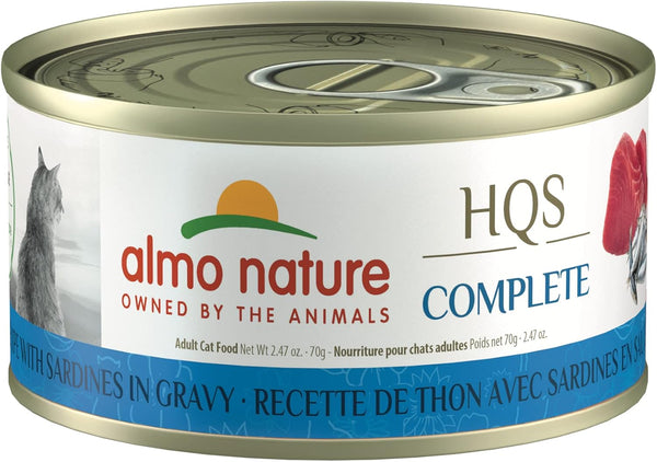 almo nature HQS Complete Tuna with Sardines in Gravy, Grain Free, Adult Cat Canned Wet Food, Flaked
