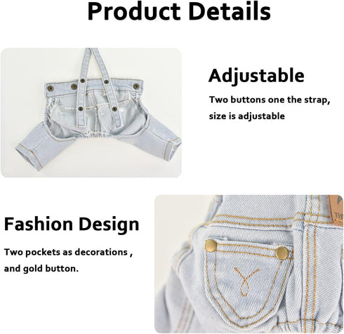 FLAdorepet Classic Dog Denim Jumpsuit Overalls, Pet Jeans Pants for Chihuahua, Yorkie, Dachshund (Light Blue, Medium)