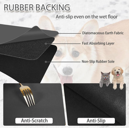 Dog Food Mat, Absorbent Non Skid Mat for Food and Water, Quick Dry Pet Supplies Mat for Messy Drinkers