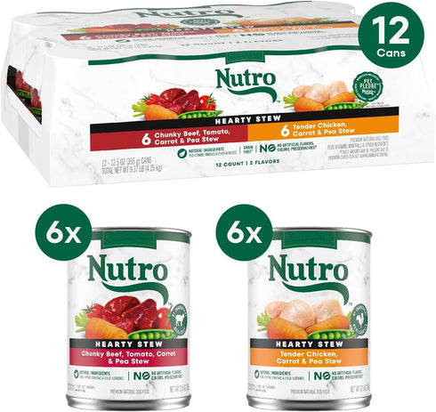 Pack, 12.5 oz (12 Count, Pack 1) Nutro Hearty Stew Canned Wet Dog Food, Natural Grain Free Dog Food Wet Cuts in Gravy