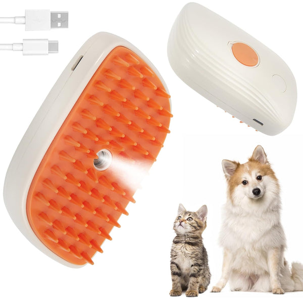 3 in 1 Steam Cat Hair Brush - Spray, Massage, Bath Cleaning for Dogs and Cats, Soft Silicone Brush, Self-Cleaning
