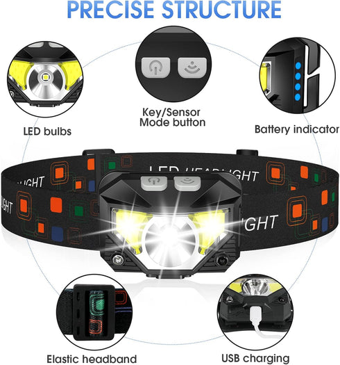 2-Pack Lamp,8 LHKNL Headlamp Flashlight, Lumen Ultra-Light Bright LED Rechargeable Headlight with White Red Light