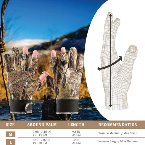 Hunting Gloves - Camo Full Finger/Fingerless Lightweight Gloves for Men Women - Anti-Slip Bow Hunting Archery